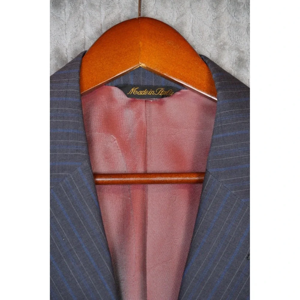 Marenzio Uomo Mens Super 120s Wool Pinstripe Blazer 58L Blue Grey Made in Italy